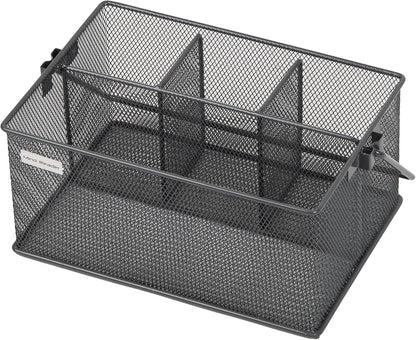 Multi-purpose Storage Caddy with Handle, Desktop Organizer, Cutlery Holder, 4 Compartments, Metal Mesh, Black