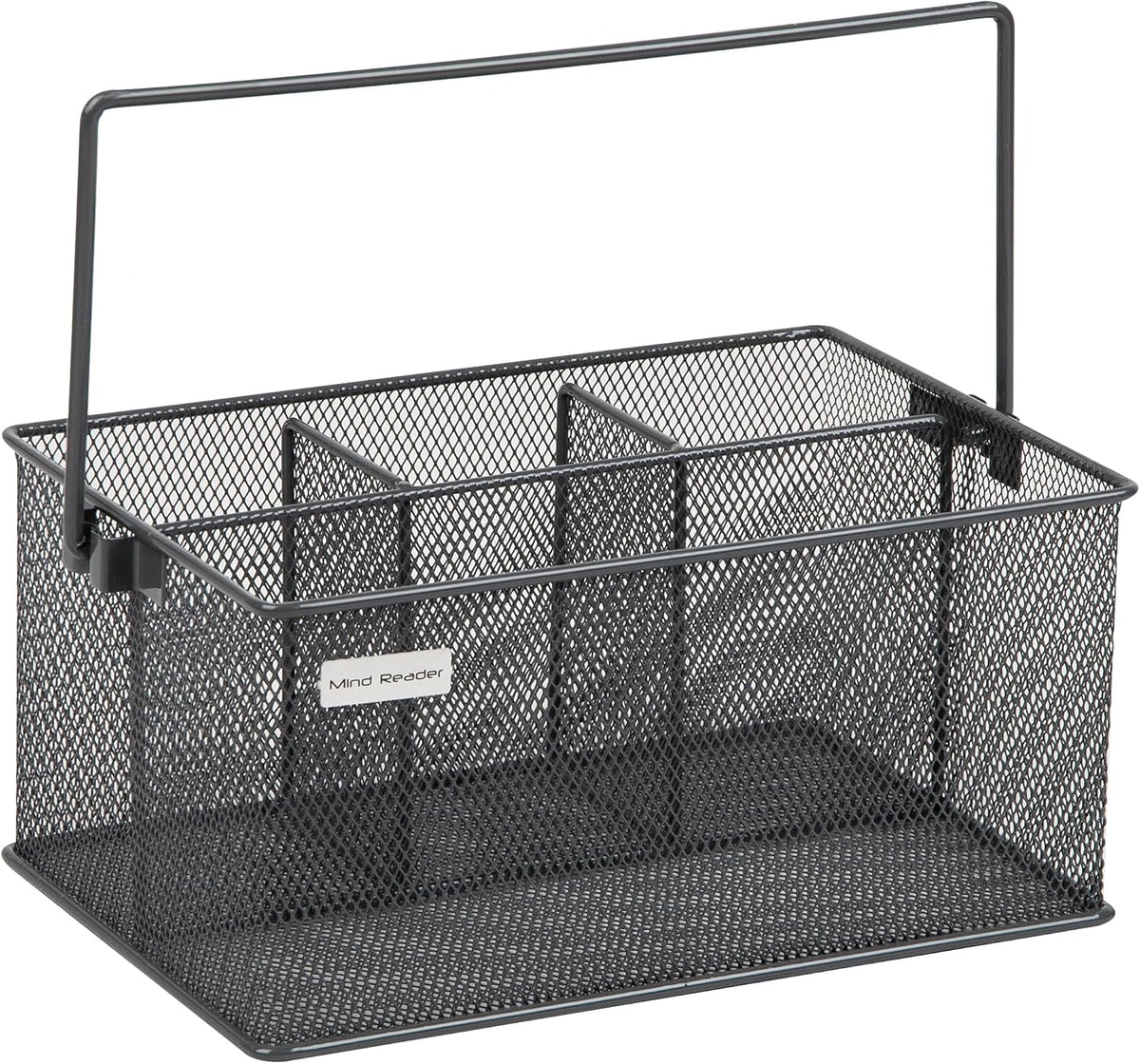 Multi-purpose Storage Caddy with Handle, Desktop Organizer, Cutlery Holder, 4 Compartments, Metal Mesh, Black