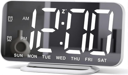 Slim LED Digital Alarm Clock, Mirror Surface for Makeup, with Diming, Large Display, Easy Setting, USB Charger Ports, Modern Bedroom, Desk, Office Living Room Decor, Christmas Birthday for Women Girl