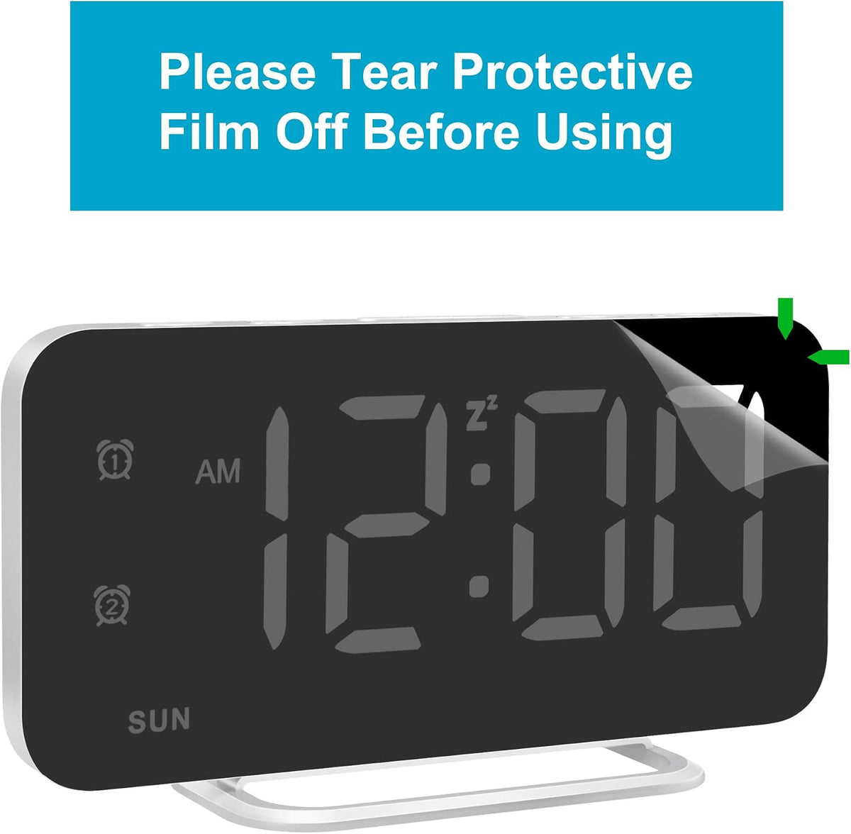 Slim LED Digital Alarm Clock, Mirror Surface for Makeup, with Diming, Large Display, Easy Setting, USB Charger Ports, Modern Bedroom, Desk, Office Living Room Decor, Christmas Birthday for Women Girl
