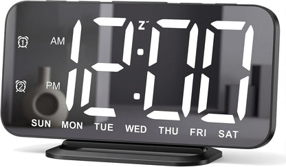 Slim LED Digital Alarm Clock, Mirror Surface for Makeup, with Diming, Large Display, Easy Setting, USB Charger Ports, Modern Bedroom, Desk, Office Living Room Decor, Christmas Birthday for Women Girl