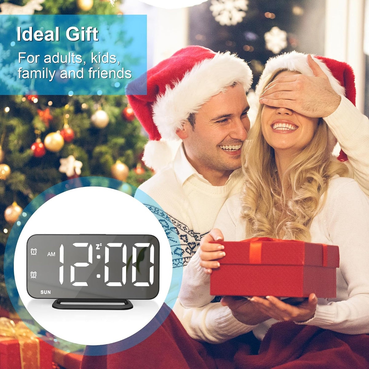 Slim LED Digital Alarm Clock, Mirror Surface for Makeup, with Diming, Large Display, Easy Setting, USB Charger Ports, Modern Bedroom, Desk, Office Living Room Decor, Christmas Birthday for Women Girl