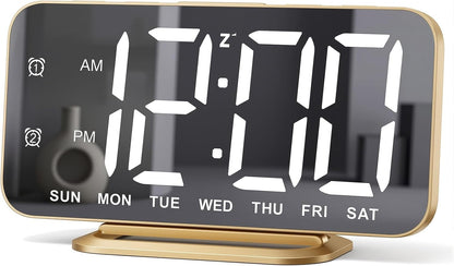 Slim LED Digital Alarm Clock, Mirror Surface for Makeup, with Diming, Large Display, Easy Setting, USB Charger Ports, Modern Bedroom, Desk, Office Living Room Decor, Christmas Birthday for Women Girl
