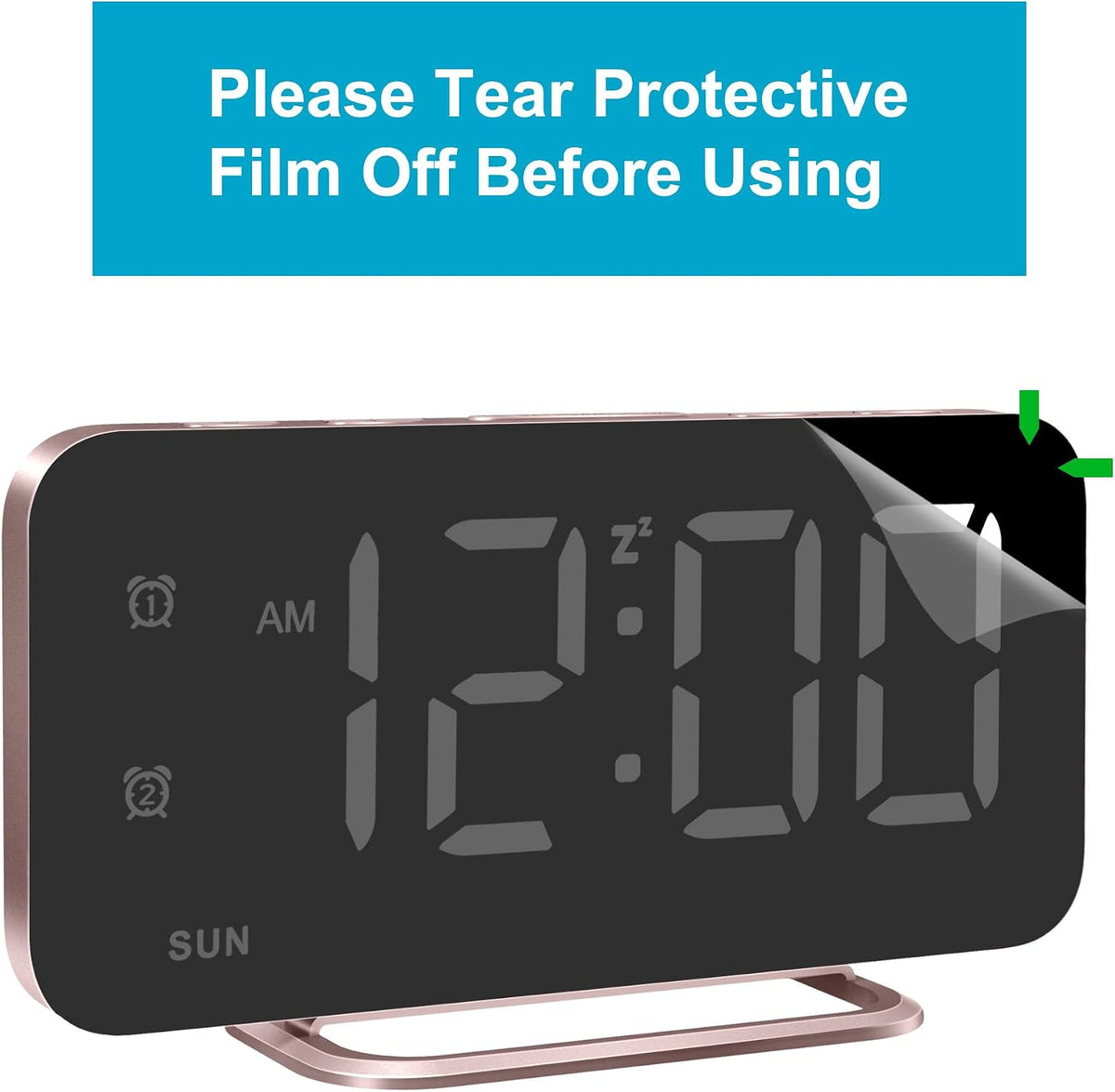 Slim LED Digital Alarm Clock, Mirror Surface for Makeup, with Diming, Large Display, Easy Setting, USB Charger Ports, Modern Bedroom, Desk, Office Living Room Decor, Christmas Birthday for Women Girl