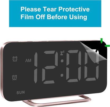 Slim LED Digital Alarm Clock, Mirror Surface for Makeup, with Diming, Large Display, Easy Setting, USB Charger Ports, Modern Bedroom, Desk, Office Living Room Decor, Christmas Birthday for Women Girl