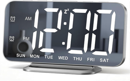 Slim LED Digital Alarm Clock, Mirror Surface for Makeup, with Diming, Large Display, Easy Setting, USB Charger Ports, Modern Bedroom, Desk, Office Living Room Decor, Christmas Birthday for Women Girl