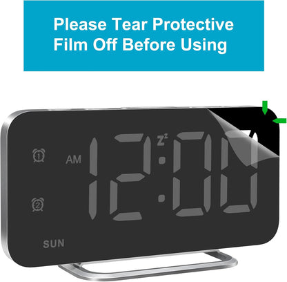 Slim LED Digital Alarm Clock, Mirror Surface for Makeup, with Diming, Large Display, Easy Setting, USB Charger Ports, Modern Bedroom, Desk, Office Living Room Decor, Christmas Birthday for Women Girl