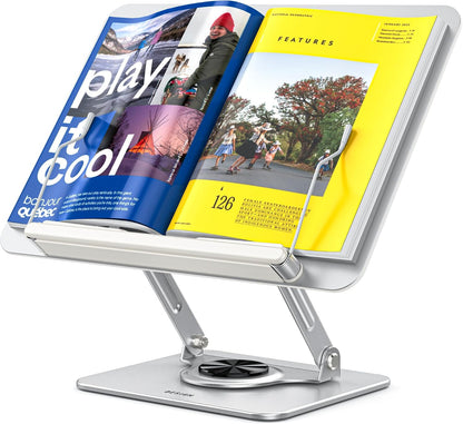 BS02 Book Stand for Reading, Adjustable Book Holder, Ergonomic Laptop Stand, Cookbook Stand, Recipe Book Holder with Elastic Page Clips for Music Scores, Recipe, Tablet
