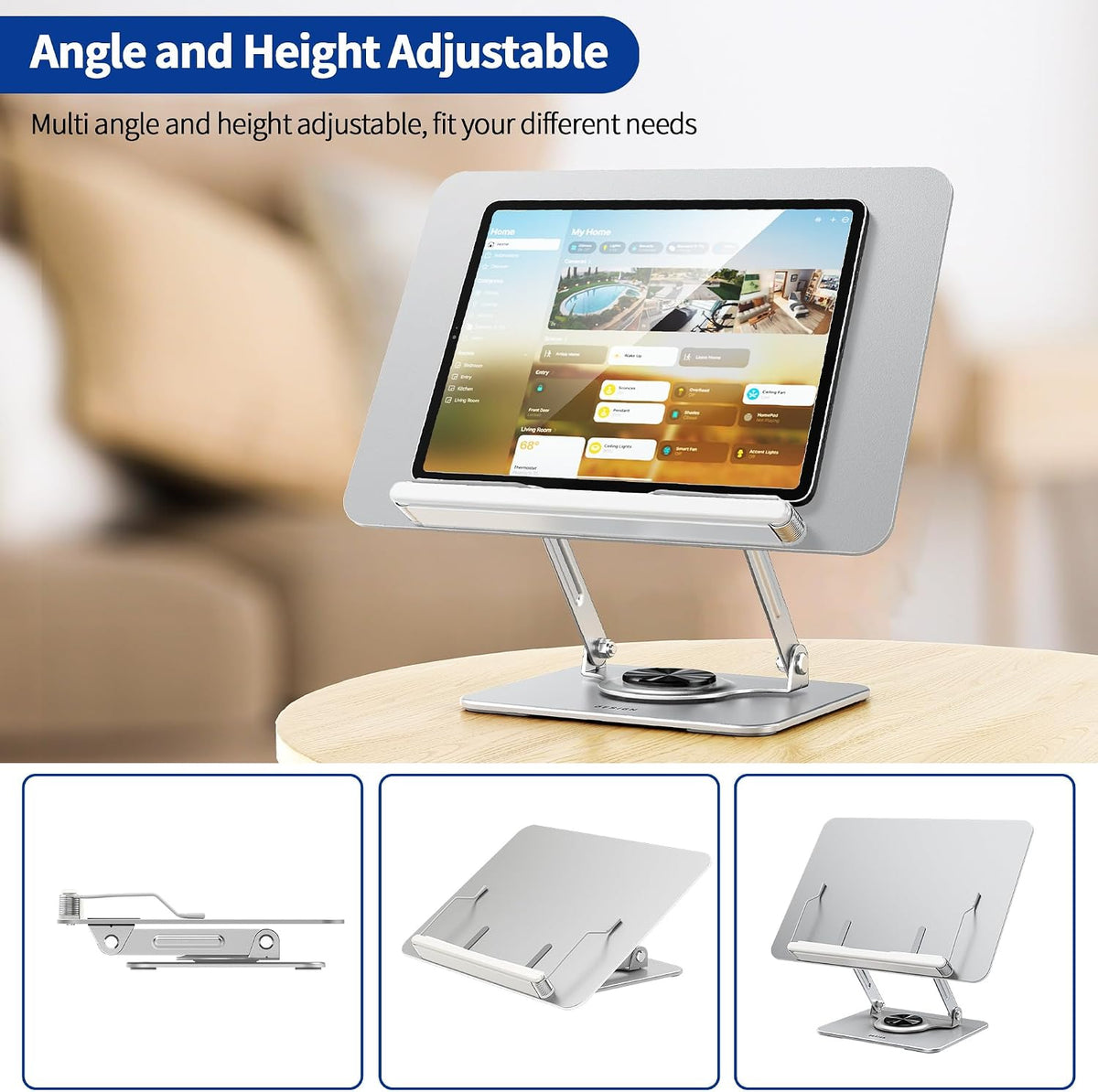 BS02 Book Stand for Reading, Adjustable Book Holder, Ergonomic Laptop Stand, Cookbook Stand, Recipe Book Holder with Elastic Page Clips for Music Scores, Recipe, Tablet