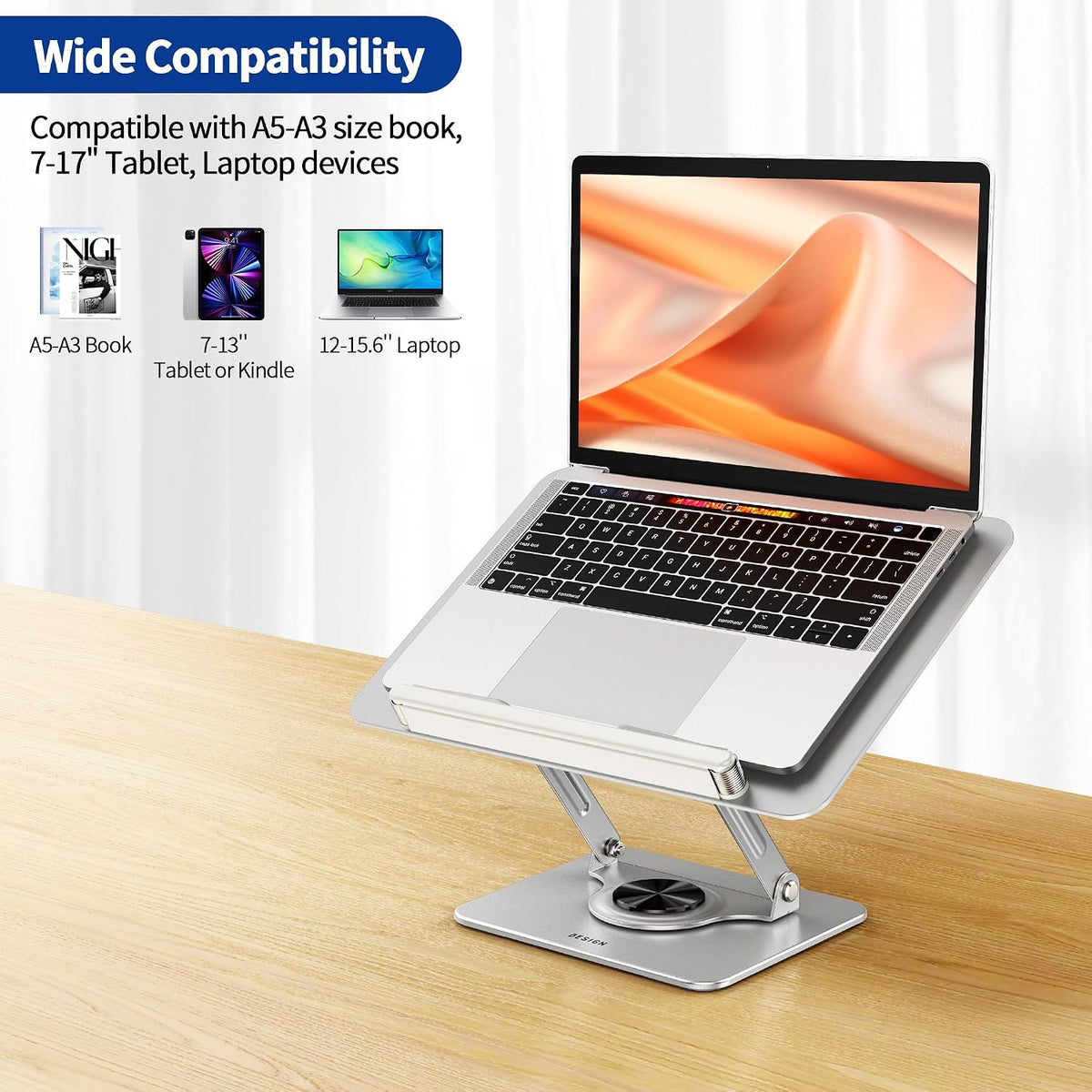 BS02 Book Stand for Reading, Adjustable Book Holder, Ergonomic Laptop Stand, Cookbook Stand, Recipe Book Holder with Elastic Page Clips for Music Scores, Recipe, Tablet