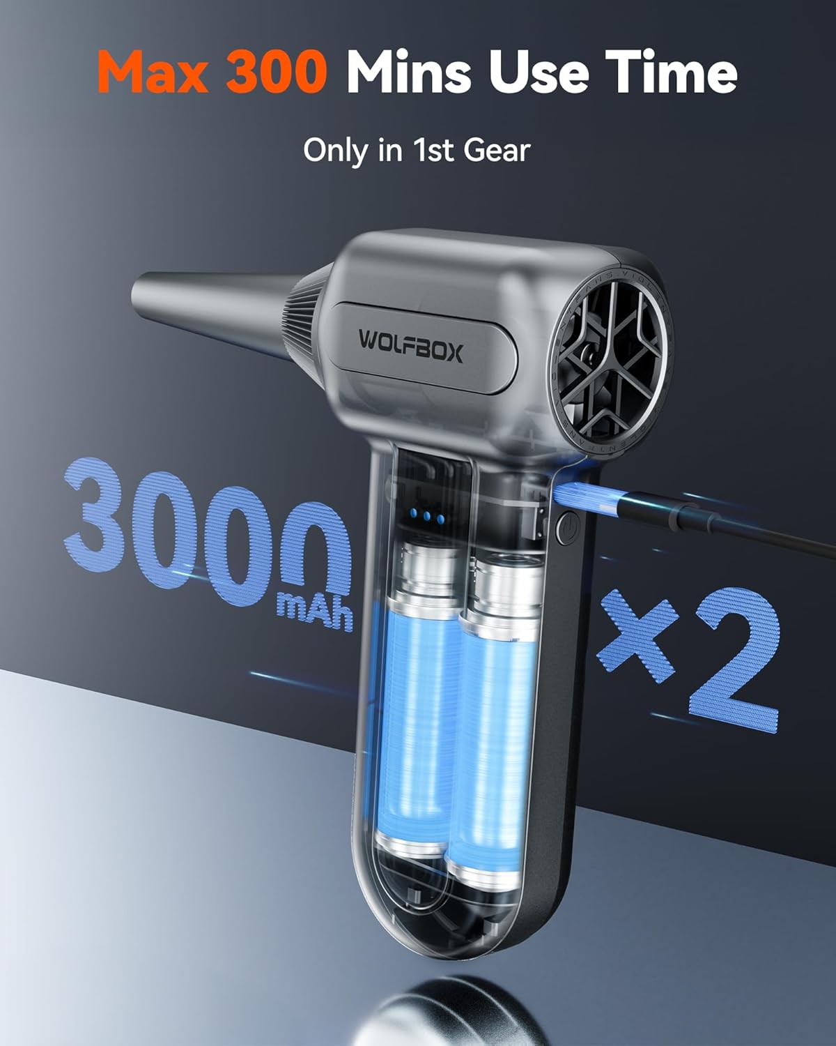 MF60 Compressed Air Duster, 3-Speed Adjustable, Electric, Cordless