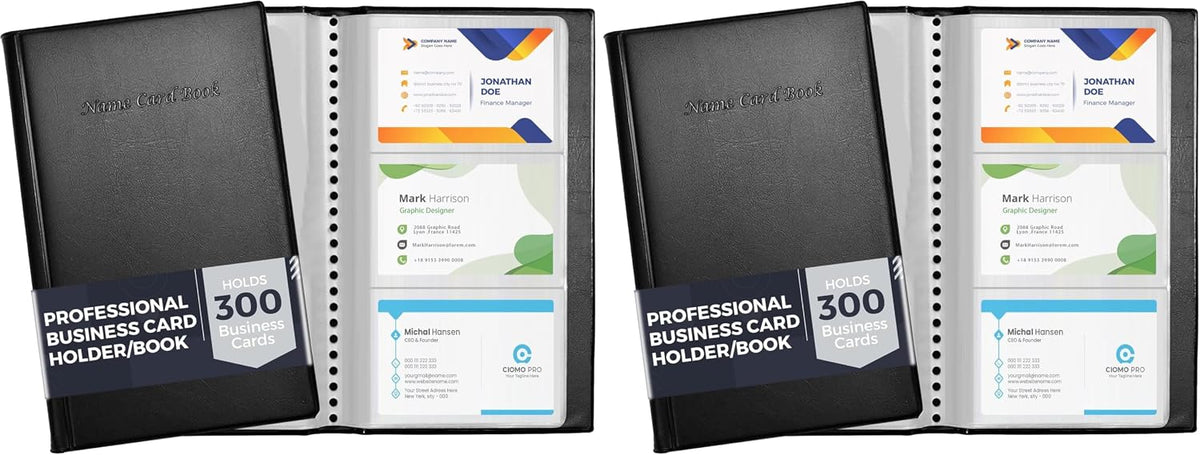 Business Card Holder Book Organizer, 300-Card PU Leather Binder, Black