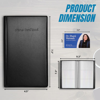 Business Card Holder Book Organizer, 300-Card PU Leather Binder, Black