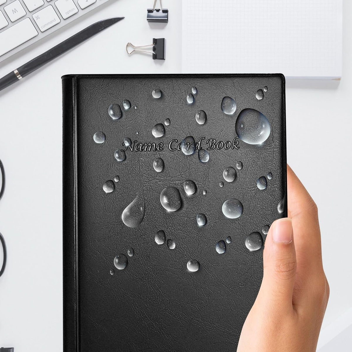 Business Card Holder Book Organizer, 300-Card PU Leather Binder, Black