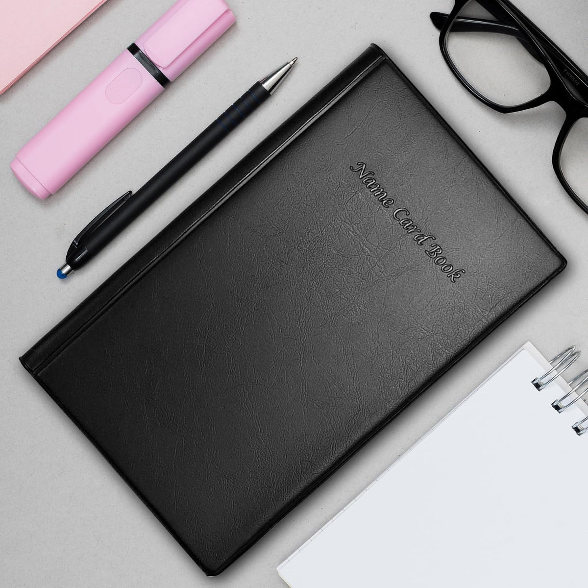 Business Card Holder Book Organizer, 300-Card PU Leather Binder, Black