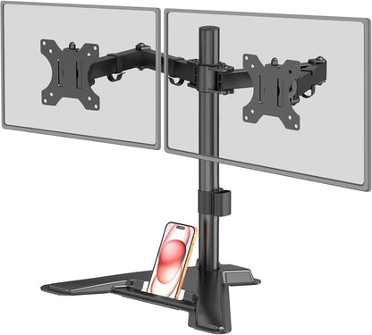 Dual Monitor Stand, Free-Standing Full Motion Monitor Desk Mount Fits 2 Screens up to 27 inches,17.6lbs with Height Adjustable, Swivel, Tilt, Rotation, VESA 75x75 100x100, Black