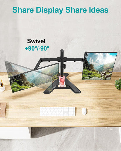 Dual Monitor Stand, Free-Standing Full Motion Monitor Desk Mount Fits 2 Screens up to 27 inches,17.6lbs with Height Adjustable, Swivel, Tilt, Rotation, VESA 75x75 100x100, Black
