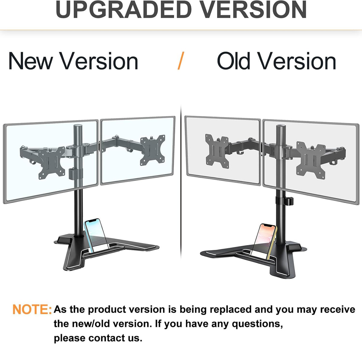 Dual Monitor Stand, Free-Standing Full Motion Monitor Desk Mount Fits 2 Screens up to 27 inches,17.6lbs with Height Adjustable, Swivel, Tilt, Rotation, VESA 75x75 100x100, Black