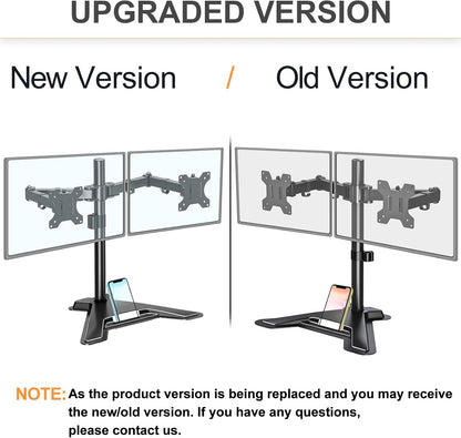 Dual Monitor Stand, Free-Standing Full Motion Monitor Desk Mount Fits 2 Screens up to 27 inches,17.6lbs with Height Adjustable, Swivel, Tilt, Rotation, VESA 75x75 100x100, Black