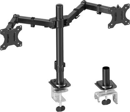 Dual Monitor Stand, Free-Standing Full Motion Monitor Desk Mount Fits 2 Screens up to 27 inches,17.6lbs with Height Adjustable, Swivel, Tilt, Rotation, VESA 75x75 100x100, Black