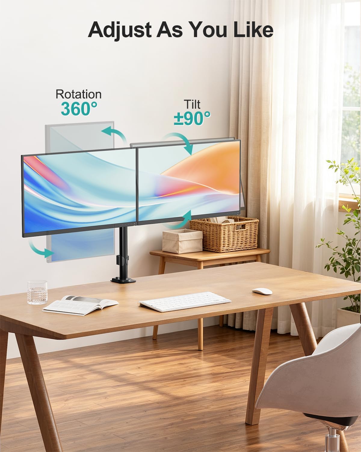 Dual Monitor Stand, Free-Standing Full Motion Monitor Desk Mount Fits 2 Screens up to 27 inches,17.6lbs with Height Adjustable, Swivel, Tilt, Rotation, VESA 75x75 100x100, Black