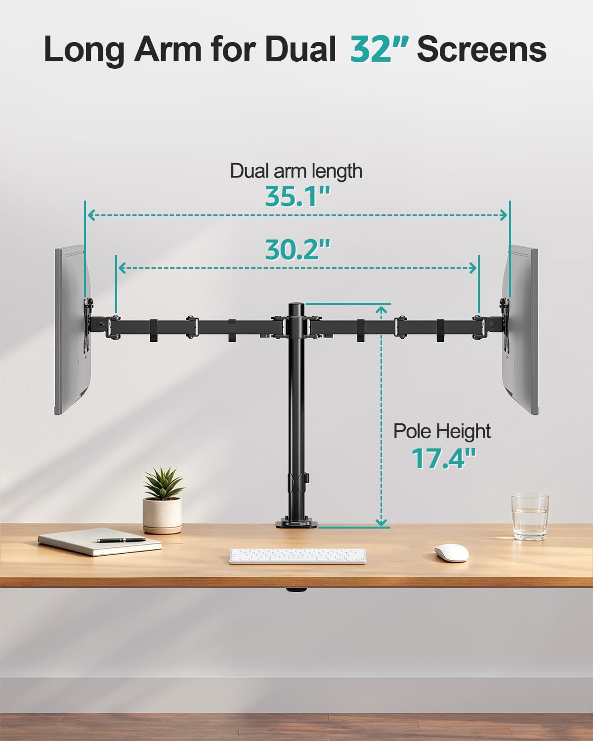 Dual Monitor Stand, Free-Standing Full Motion Monitor Desk Mount Fits 2 Screens up to 27 inches,17.6lbs with Height Adjustable, Swivel, Tilt, Rotation, VESA 75x75 100x100, Black