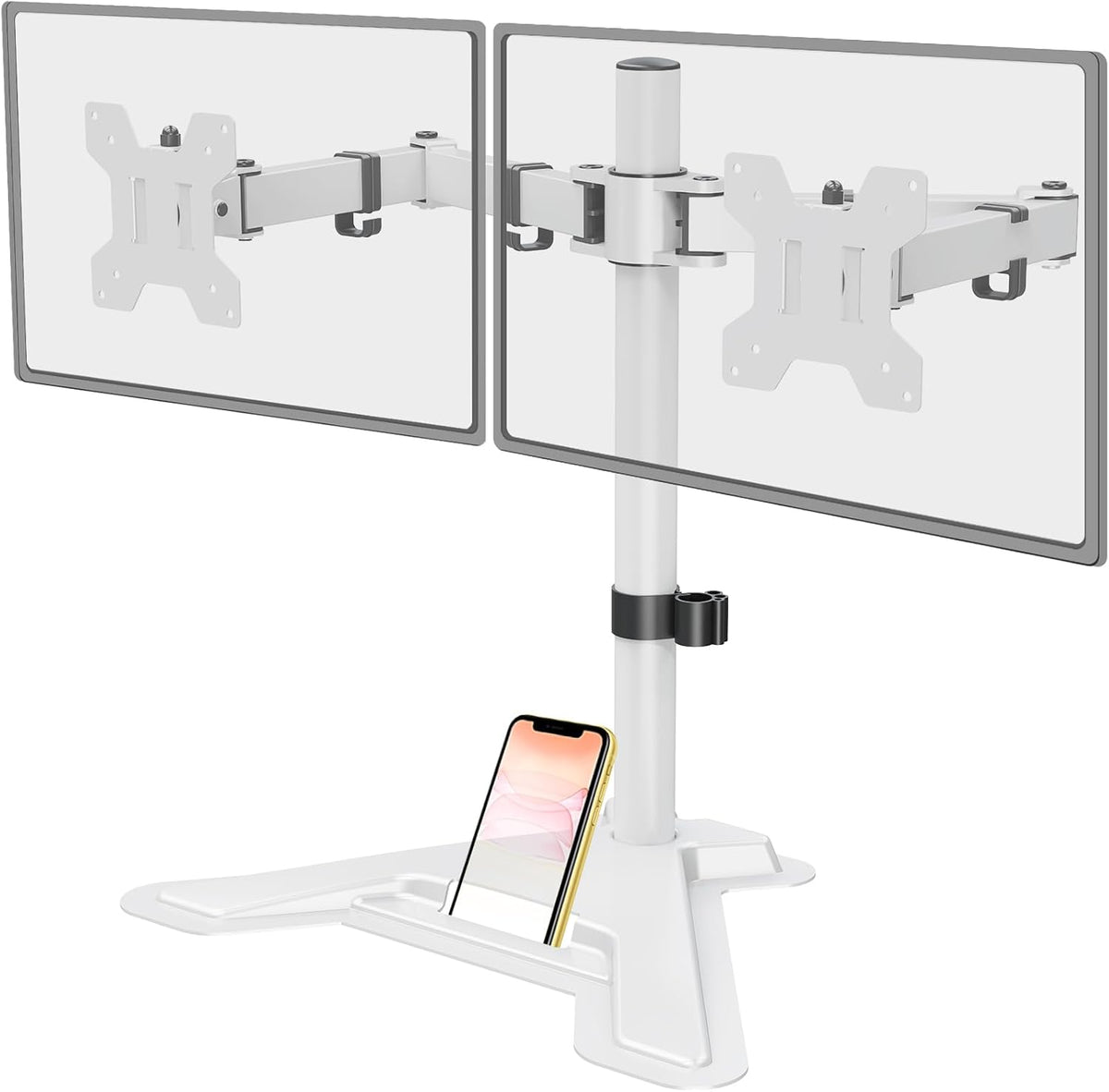 Dual Monitor Stand, Free-Standing Full Motion Monitor Desk Mount Fits 2 Screens up to 27 inches,17.6lbs with Height Adjustable, Swivel, Tilt, Rotation, VESA 75x75 100x100, Black