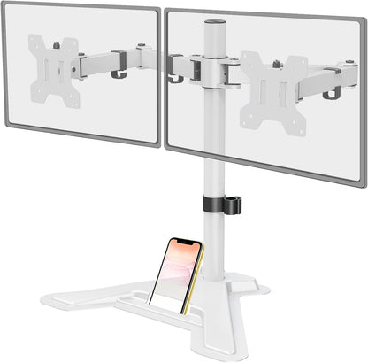 Dual Monitor Stand, Free-Standing Full Motion Monitor Desk Mount Fits 2 Screens up to 27 inches,17.6lbs with Height Adjustable, Swivel, Tilt, Rotation, VESA 75x75 100x100, Black