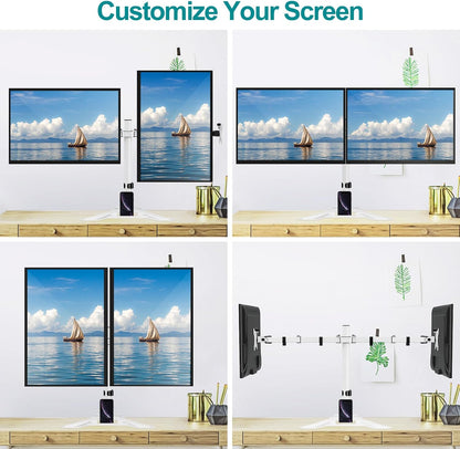 Dual Monitor Stand, Free-Standing Full Motion Monitor Desk Mount Fits 2 Screens up to 27 inches,17.6lbs with Height Adjustable, Swivel, Tilt, Rotation, VESA 75x75 100x100, Black