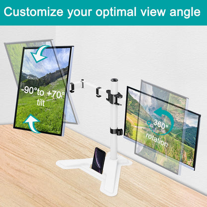 Dual Monitor Stand, Free-Standing Full Motion Monitor Desk Mount Fits 2 Screens up to 27 inches,17.6lbs with Height Adjustable, Swivel, Tilt, Rotation, VESA 75x75 100x100, Black