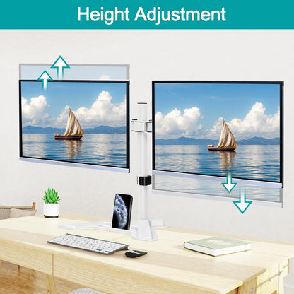 Dual Monitor Stand, Free-Standing Full Motion Monitor Desk Mount Fits 2 Screens up to 27 inches,17.6lbs with Height Adjustable, Swivel, Tilt, Rotation, VESA 75x75 100x100, Black