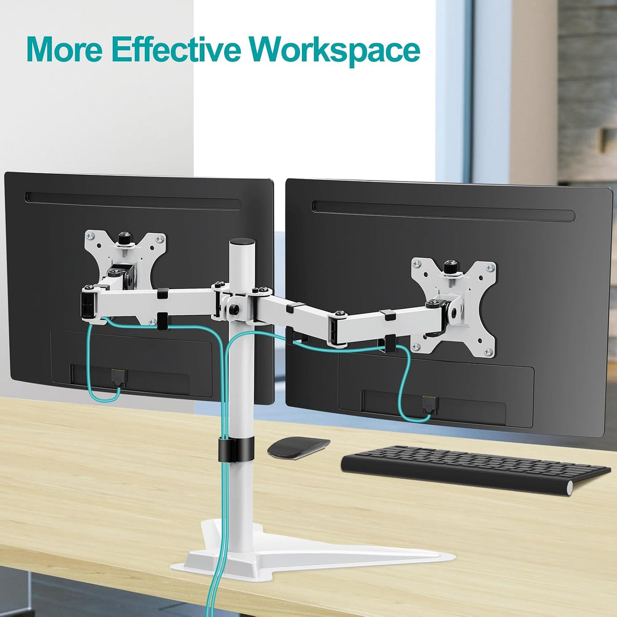 Dual Monitor Stand, Free-Standing Full Motion Monitor Desk Mount Fits 2 Screens up to 27 inches,17.6lbs with Height Adjustable, Swivel, Tilt, Rotation, VESA 75x75 100x100, Black
