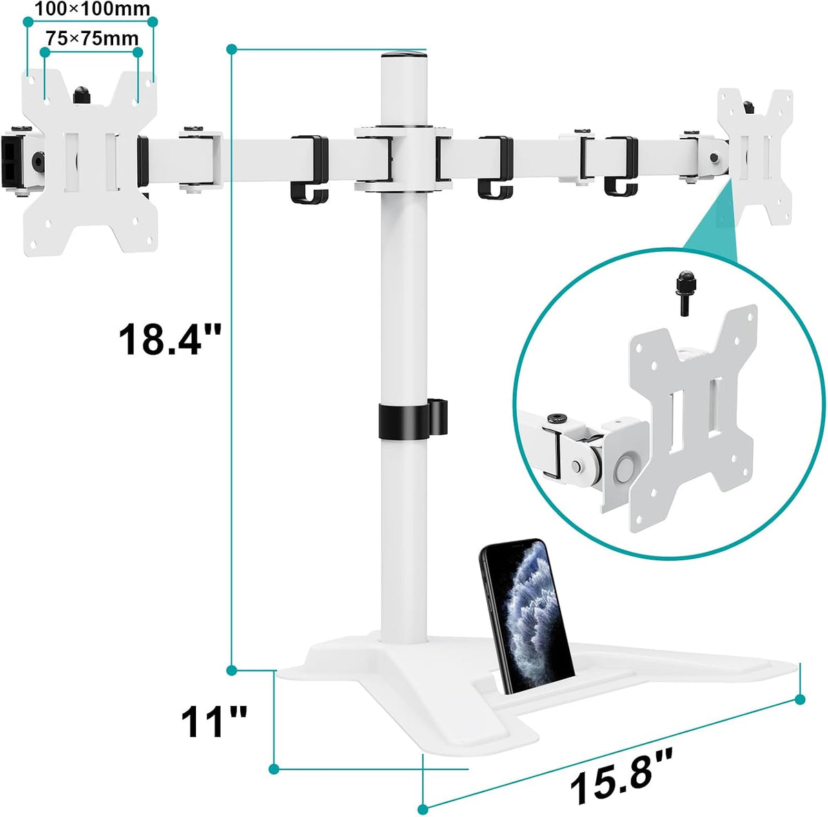 Dual Monitor Stand, Free-Standing Full Motion Monitor Desk Mount Fits 2 Screens up to 27 inches,17.6lbs with Height Adjustable, Swivel, Tilt, Rotation, VESA 75x75 100x100, Black