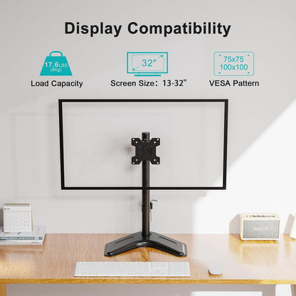 Dual Monitor Stand, Free-Standing Full Motion Monitor Desk Mount Fits 2 Screens up to 27 inches,17.6lbs with Height Adjustable, Swivel, Tilt, Rotation, VESA 75x75 100x100, Black