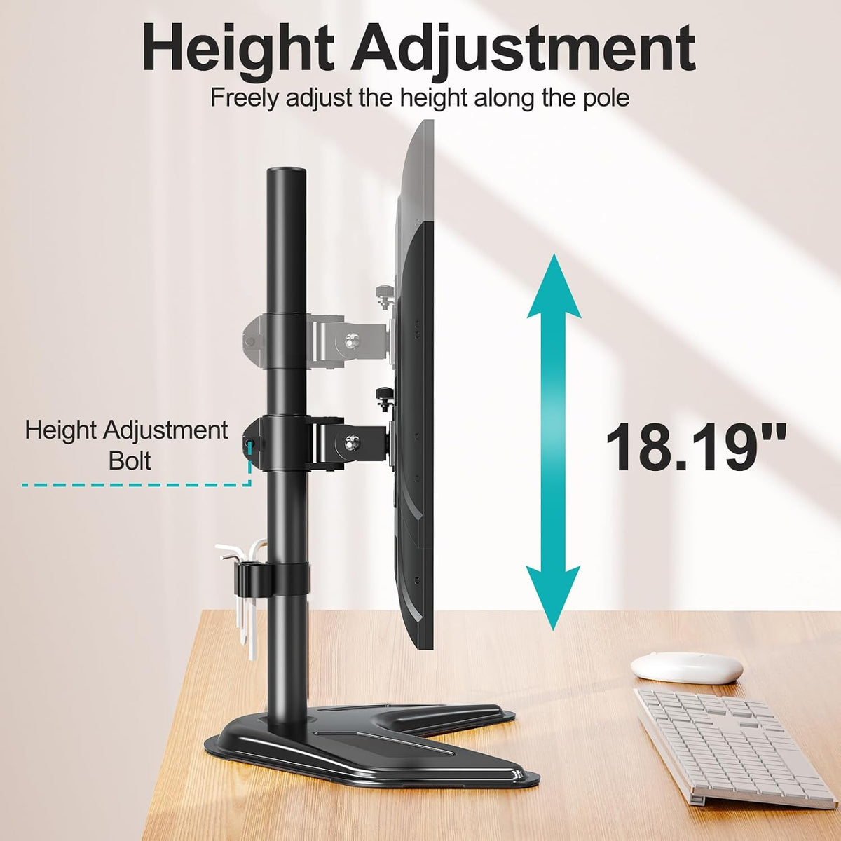 Dual Monitor Stand, Free-Standing Full Motion Monitor Desk Mount Fits 2 Screens up to 27 inches,17.6lbs with Height Adjustable, Swivel, Tilt, Rotation, VESA 75x75 100x100, Black