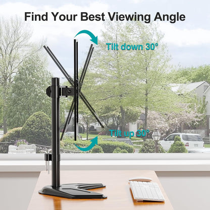 Dual Monitor Stand, Free-Standing Full Motion Monitor Desk Mount Fits 2 Screens up to 27 inches,17.6lbs with Height Adjustable, Swivel, Tilt, Rotation, VESA 75x75 100x100, Black