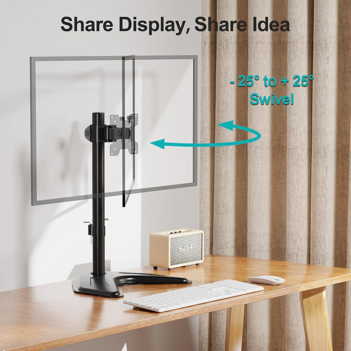 Dual Monitor Stand, Free-Standing Full Motion Monitor Desk Mount Fits 2 Screens up to 27 inches,17.6lbs with Height Adjustable, Swivel, Tilt, Rotation, VESA 75x75 100x100, Black