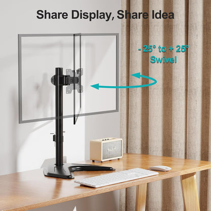 Dual Monitor Stand, Free-Standing Full Motion Monitor Desk Mount Fits 2 Screens up to 27 inches,17.6lbs with Height Adjustable, Swivel, Tilt, Rotation, VESA 75x75 100x100, Black