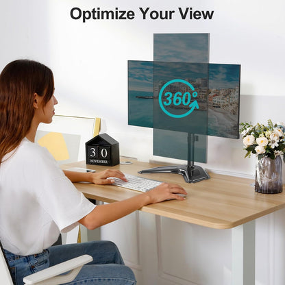 Dual Monitor Stand, Free-Standing Full Motion Monitor Desk Mount Fits 2 Screens up to 27 inches,17.6lbs with Height Adjustable, Swivel, Tilt, Rotation, VESA 75x75 100x100, Black