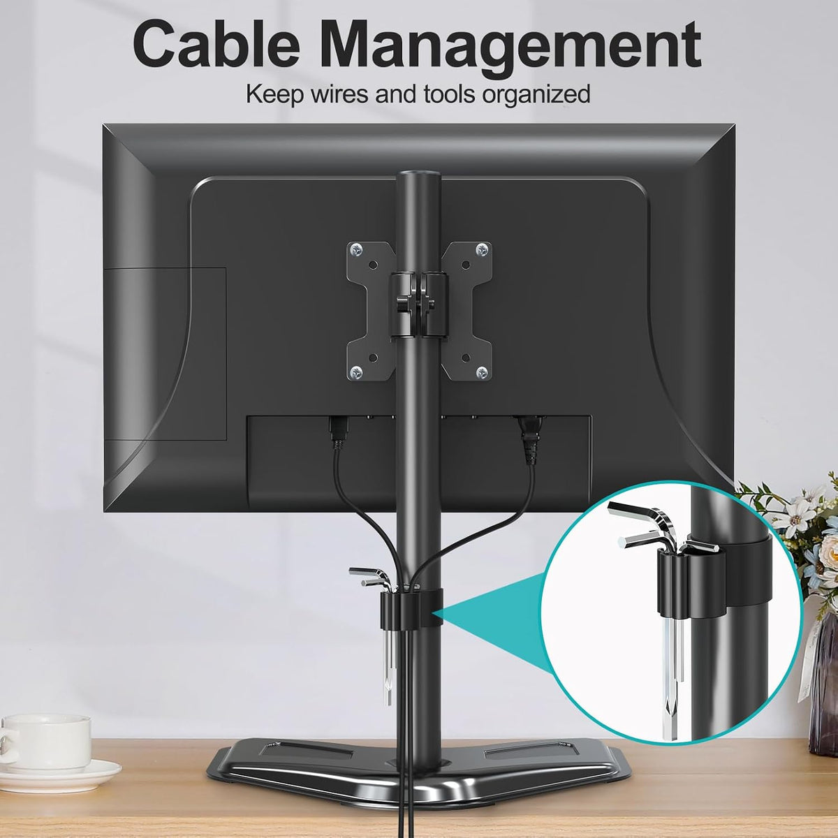 Dual Monitor Stand, Free-Standing Full Motion Monitor Desk Mount Fits 2 Screens up to 27 inches,17.6lbs with Height Adjustable, Swivel, Tilt, Rotation, VESA 75x75 100x100, Black