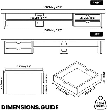 Monitor Stand, Desk Computer Riser with Frosted Storage Drawer, Oak