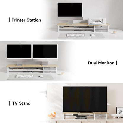 Monitor Stand, Desk Computer Riser with Frosted Storage Drawer, Oak