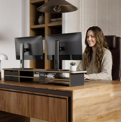 Monitor Stand, Desk Computer Riser with Frosted Storage Drawer, Oak