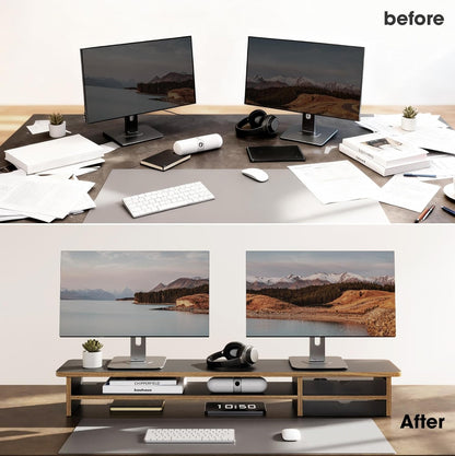 Monitor Stand, Desk Computer Riser with Frosted Storage Drawer, Oak