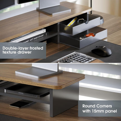 Monitor Stand, Desk Computer Riser with Frosted Storage Drawer, Oak