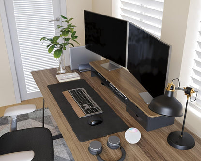 Monitor Stand, Desk Computer Riser with Frosted Storage Drawer, Oak