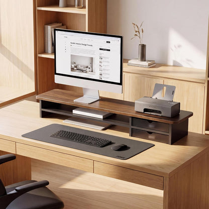 Monitor Stand, Desk Computer Riser with Frosted Storage Drawer, Oak