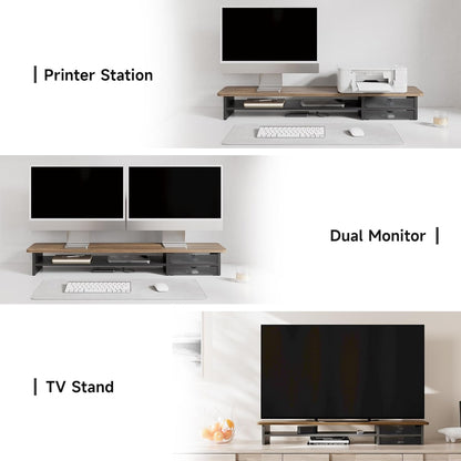 Monitor Stand, Desk Computer Riser with Frosted Storage Drawer, Oak