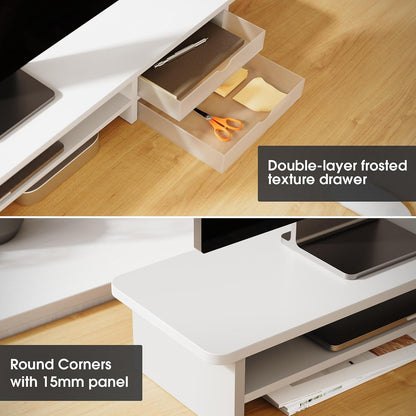 Monitor Stand, Desk Computer Riser with Frosted Storage Drawer, Oak