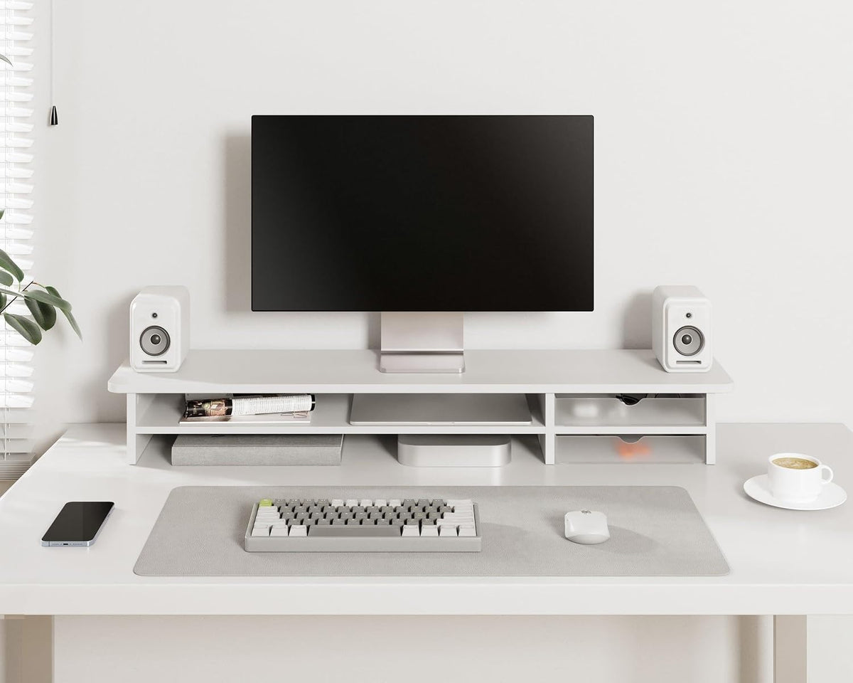 Monitor Stand, Desk Computer Riser with Frosted Storage Drawer, Oak